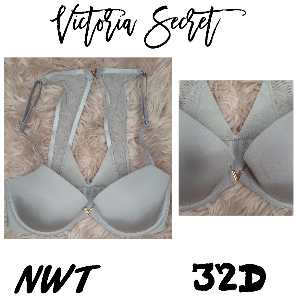 New Victoria Secret VS PINK Gray Fro t Snap Bra